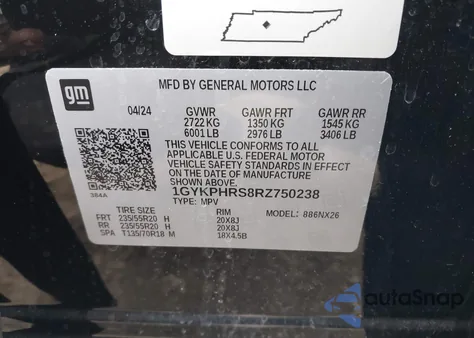 2024 Cadillac Xt6 Awd Sport из США, поврежденный, VIN 1GYKPHRS8RZ750238